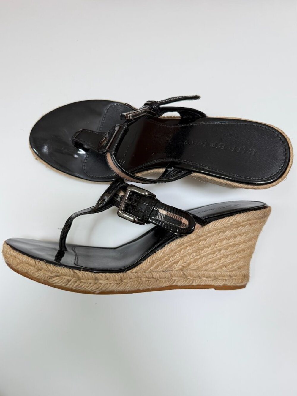 Burberry Nova Check Espadrille Wedge Sandals Black Patent Leather EU 41 - Picture 5 of 13